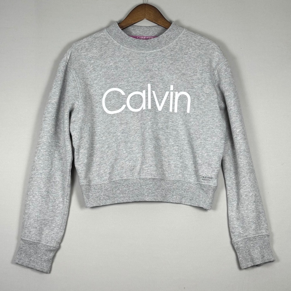 Calvin Klein Performance Sweatshirt Womens Medium Gray NWOT Cropped Logo Fleece